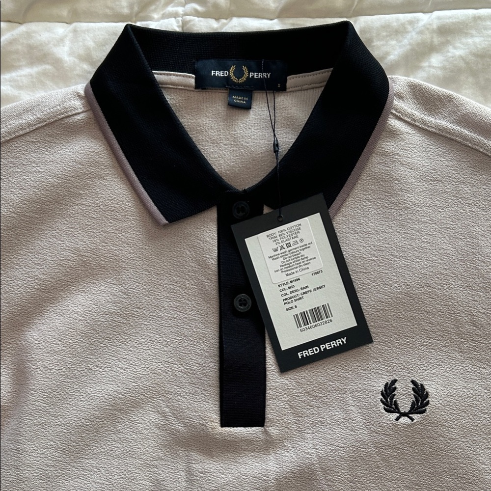 Fred Perry Men's Black and Pale Lavender Crepe Polo - NWT